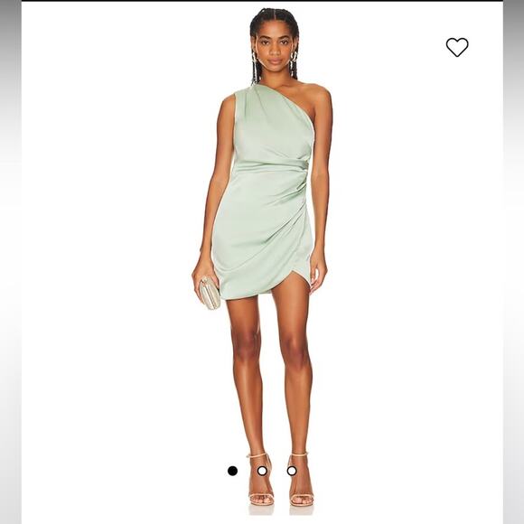 elliatt adelite sage green one shoulder fold over ruched waist mini dress small - Picture 6 of 9